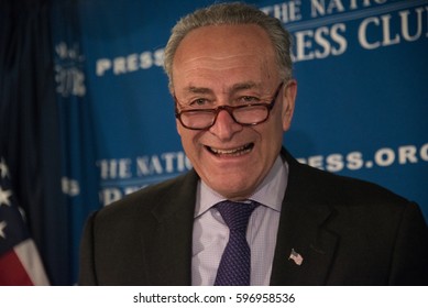 Washington, DC - February 27, 2017: Senate Minority Leader Chuck Schumer speaks to a press conference at the National Press Club