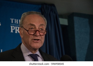 Washington, DC - February 27, 2017: Senate Minority Leader Chuck Schumer Speaks To A Press Conference At The National Press Club