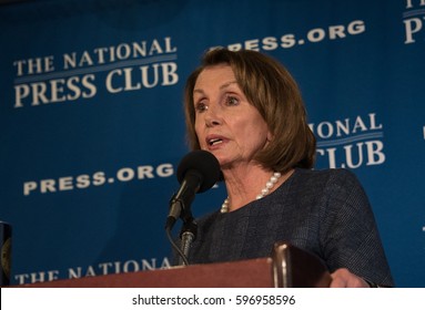 Washington, DC - February 27, 2017: House Minority Leader Nancy Pelosi Speaks To A Press Conference At The National Press Club