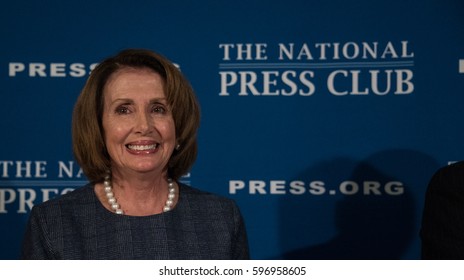 Washington, DC - February 27, 2017: House Minority Leader Nancy Pelosi speaks to a press conference at the National Press Club