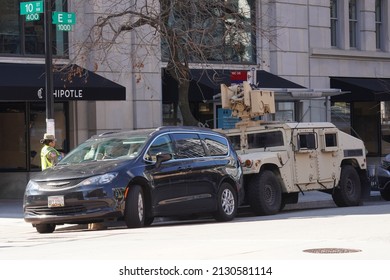 Washington, DC – February 28, 2022: National Guard Vehicles Have Been Placed Around The City To Block Streets In Countering Expected Disruptions By Truck Convoy Participants.