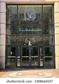 WASHINGTON, DC - FEBRUARY 9, 2019:  US COURT OF APPEALS FOR VETERANS CLAIMS - Sign Seal Emblem At Building Entrance.