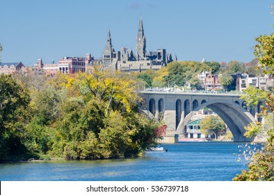 Washington DC - Georgetown And Key Bridge In Autumn