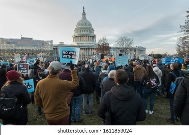 WASHINGTON, DC - JAN. 9, 2020; Rally at US Capitol protesting President Trump's reckless war mongering with Iran, and Trump's bypassing congress when assassinating Iranian General Qassem Soleimani.