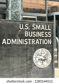 WASHINGTON, DC - JANUARY 12, 2019: SBA - SMALL BUSINESS ADMINISTRATION Sign Emblem Seal At Headquarters Building Entrance. SBA Is The Government Agency That Provides Support To Small Businesses.