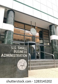 WASHINGTON, DC - JANUARY 12, 2019: SBA - SMALL BUSINESS ADMINISTRATION Sign Emblem Seal At Headquarters Building Entrance. SBA Is The Government Agency That Provides Support To Small Businesses.