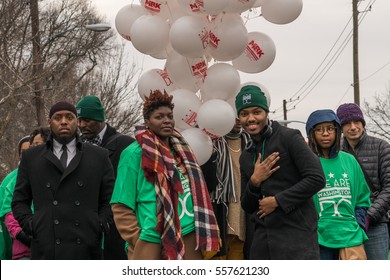 Washington, DC - January 16, 2017: Supporters Of Mayor Muriel Bowser Participate In The Martin Luther King, Jr. Day Peace Walk And Parade.