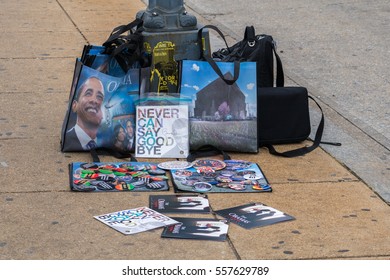 Washington, DC - January 16, 2017: Items Commemorating The Obama Presidency Are For Sale During The Martin Luther King, Jr. Day Peace Walk And Parade.