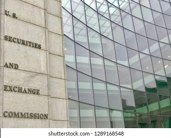 WASHINGTON, DC - JANUARY 19, 2019: SEC - SECURITIES AND EXCHANGE COMMISSION- Sign At Entrance To DC Headquarters Building.