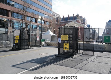 Washington, DC – January 19, 2021: A Checkpoint That Has A K9 Unit For Bomb Sniffing Of Vehicles Passing Through During The Biden Inauguration.