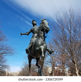 Washington, DC - January 20, 2018: The Statue Of Joan Of Arc Greets Visitors At The Meridian Hill Park In Washington, DC

