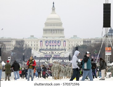 WASHINGTON, DC - JANUARY 20: Crowd During Inauguration Of Donald Trump.  Taken January 20, 2017 In District Of Columbia.