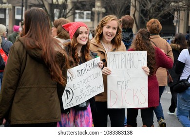 WASHINGTON D.C. - JANUARY 21, 2017: Thousands of protesting women, men and children participated in the Women's March on Washington which drew sister protest crowds around world.