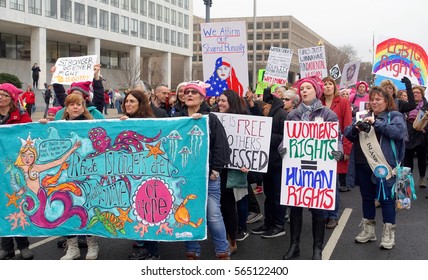 WASHINGTON, DC - JANUARY 21, 2017: Thousands of women participate in the Women's March on Washington in Washington, DC, USA on January 21, 2017.