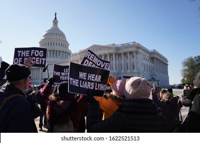 Washington, DC – January 21, 2020: Storm The Senate Protesters At The U.S. Capitol During The First Day Of Senate Hearings In The Trump Impeachment Trial.