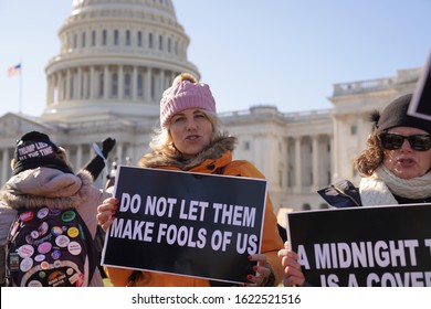 Washington, DC – January 21, 2020: Storm The Senate Protesters At The U.S. Capitol During The First Day Of Senate Hearings In The Trump Impeachment Trial.