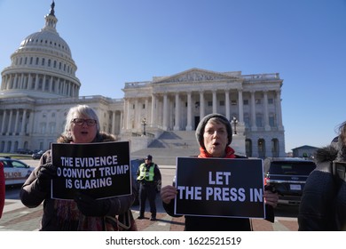 Washington, DC – January 21, 2020: Storm The Senate Protesters At The U.S. Capitol During The First Day Of Senate Hearings In The Trump Impeachment Trial.