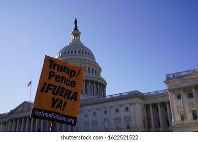 Washington, DC – January 21, 2020: Storm The Senate Protesters At The U.S. Capitol During The First Day Of Senate Hearings In The Trump Impeachment Trial.