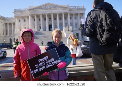 Washington, DC – January 21, 2020: Storm The Senate Protesters At The U.S. Capitol During The First Day Of Senate Hearings In The Trump Impeachment Trial.