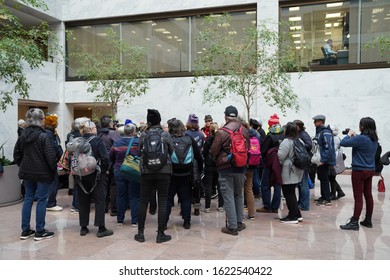 Washington, DC – January 21, 2020: Storm The Senate Protesters At The Hart Senate Building During The First Day Of Senate Hearings In The Trump Impeachment Trial.