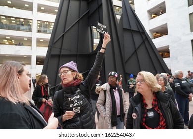 Washington, DC – January 21, 2020: Storm The Senate Protesters At The Hart Senate Building During The First Day Of Senate Hearings In The Trump Impeachment Trial.