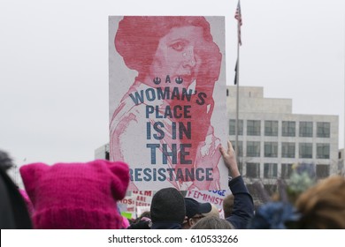 WASHINGTON D.C. - JANUARY 21: Protesters march through the Nations capitol during the Women's March on January 21st of 2017 in Washington D.C.