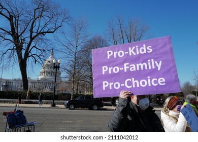 Washington, DC – January 22, 2022: Pro-choice activists demonstrate near the U.S. Capitol on the 49th anniversary of the Roe v Wade decision which guaranteed a woman's right to have an abortion.