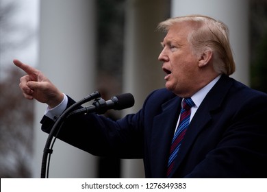 Washington, D.C., January 4 2019: President Donald Trump, speaks to the media in the Rose Garden at the White House after meeting with Democrats to discuss the ongoing partial government shutdown.