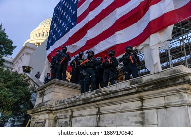 Washington, DC - January 6, 2021: Police Seen Around Capitol Building Where Pro-Trump Supporters Riot And Breached The Capitol