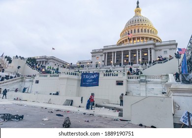 Washington, DC - January 6, 2021: Police Confront Rioters Around Capitol Building Where Pro-Trump Supporters Riot And Breached The Capitol