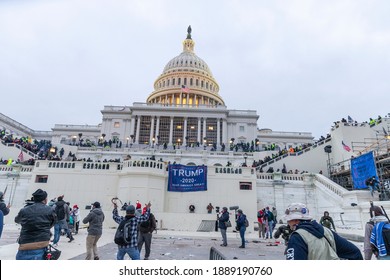 Washington, DC - January 6, 2021: Police Confront Rioters Around Capitol Building Where Pro-Trump Supporters Riot And Breached The Capitol