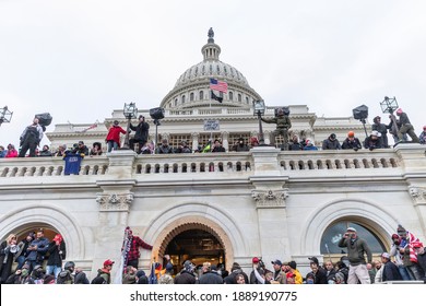 Washington, DC - January 6, 2021: Protesters seen all over Capitol building where pro-Trump supporters riot and breached the Capitol