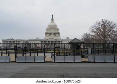 Washington, DC – January 8, 2021: A view of the U.S. Capitol Building and the newly installed perimeter security fence.