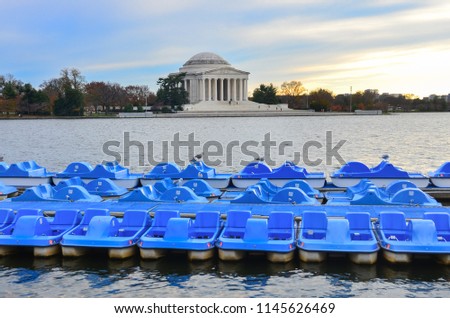 Washington DC - Jefferson Memorial and pedal boats at sunset