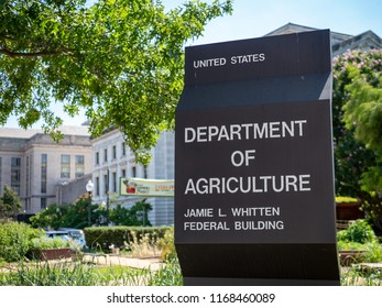 WASHINGTON, DC July 10, 2018: United States Department Of Agriculture Jamie L. Whitten Federal Building Entrance Sign