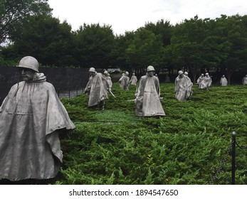 Washington DC - July 11, 2015: The Korean War Memorial On A Cloudy Day