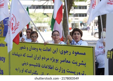 Washington, DC – July 12, 2022: Protesters Objecting To The Exchange Of Convicted Iranian Terrorist, Asadollah Asadi
 By The Belgian Government Demonstrate At The Belgian Embassy.
