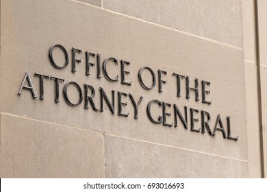 WASHINGTON, DC - JULY 12: United States Office Of The Attorney General Sign In Washington, DC On Juy 12, 2017