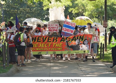 Washington, DC – July 23, 2022: A Small Group Of Protesters Marched From Dupont Circle To The Philippine Embassy Protesting For The Prosecution Of Duterte And The Removal Of Bongbong Marcos.