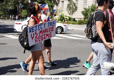 Washington, DC – July 23, 2022: A Small Group Of Protesters Marched From Dupont Circle To The Philippine Embassy Protesting For The Prosecution Of Duterte And The Removal Of Bongbong Marcos.