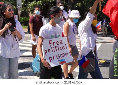 Washington, DC – July 23, 2022: A Small Group Of Protesters Marched From Dupont Circle To The Philippine Embassy Protesting For The Prosecution Of Duterte And The Removal Of Bongbong Marcos.