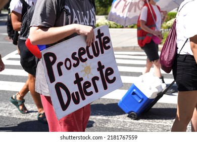 Washington, DC – July 23, 2022: A Small Group Of Protesters Marched From Dupont Circle To The Philippine Embassy Protesting For The Prosecution Of Duterte And The Removal Of Bongbong Marcos.