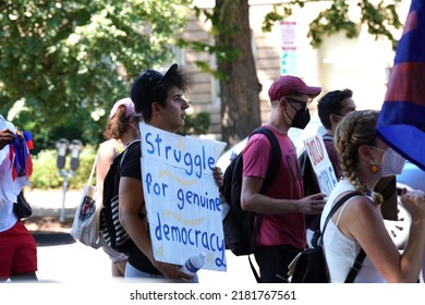 Washington, DC – July 23, 2022: A Small Group Of Protesters Marched From Dupont Circle To The Philippine Embassy Protesting For The Prosecution Of Duterte And The Removal Of Bongbong Marcos.