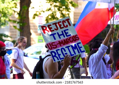 Washington, DC – July 23, 2022: A Small Group Of Protesters Marched From Dupont Circle To The Philippine Embassy Protesting For The Prosecution Of Duterte And The Removal Of Bongbong Marcos.