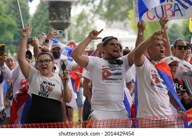 Washington, DC – July 25, 2021: Counter Protesters Demonstrate At A Hands Off Cuba Rally To Voice Their Objections While Calling For U.S. Intervention To Establish A Free Cuba.