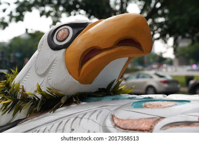 Washington, DC – July 30, 2021: A Totem Pole Carved By NW Coast Indian Artists Arrived In Washington After A Cross Country Trip Of Visiting Imperiled And Threatened Indigenous Lands.