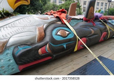 Washington, DC – July 30, 2021: A Totem Pole Carved By NW Coast Indian Artists Arrived In Washington After A Cross Country Trip Of Visiting Imperiled And Threatened Indigenous Lands.