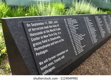 Washington, DC - June 01, 2018: Pentagon Memorial Dedicated To The Victims Of The September 11, 2001 Attack.