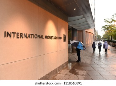 Washington, DC - June 04, 2018: People Near The International Monetary Fund, IMF Headquarters 2 Building (HQ2) In DC.