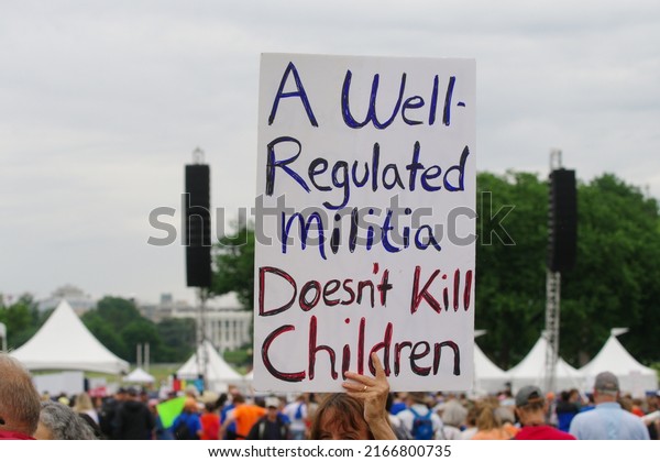 WASHINGTON,\
DC - June 11, 2022: Advocates for changes to gun laws in the United\
States gathered for the March for Our Lives in the wake of mass\
shootings in Buffalo, Uvalde, and\
elsewhere.